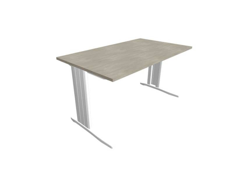 Scrivania piano cemento 140x80xH.75 cm gamba a L in acciaio argento linea Practika P1 Quadrifoglio – ECSMT140-CL-A