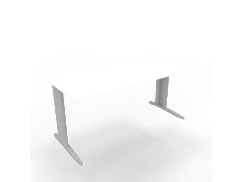 Scrivania piano bianco 160x80xH.75 cm gamba a L in acciaio argento linea Practika P1 Quadrifoglio – ECSMT160-BA-A