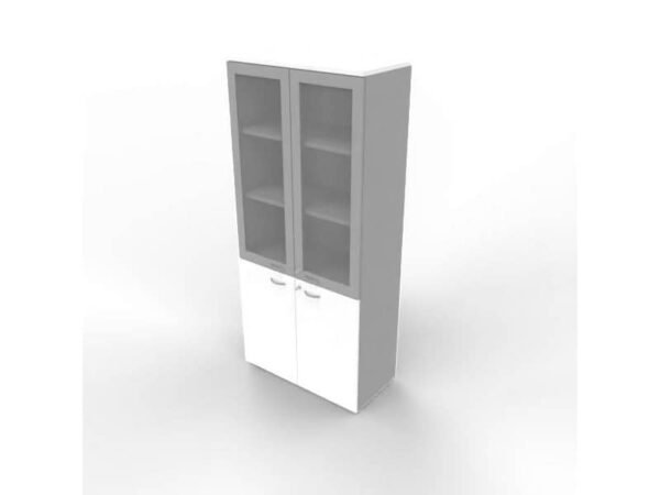 Armadio alto con ante basse bianche e alte in vetro telaio MDF scocca argento 90x45xH.200 cm - ECE490T-BA-AA-V3