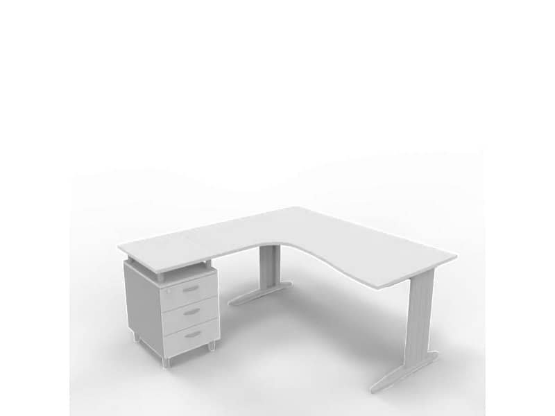 Scrivania con cassettiera sinistra piano bianco 160x165xH.75 cm gamba a L acciaio argento linea Practika P1 ECSMT17S-BA-A