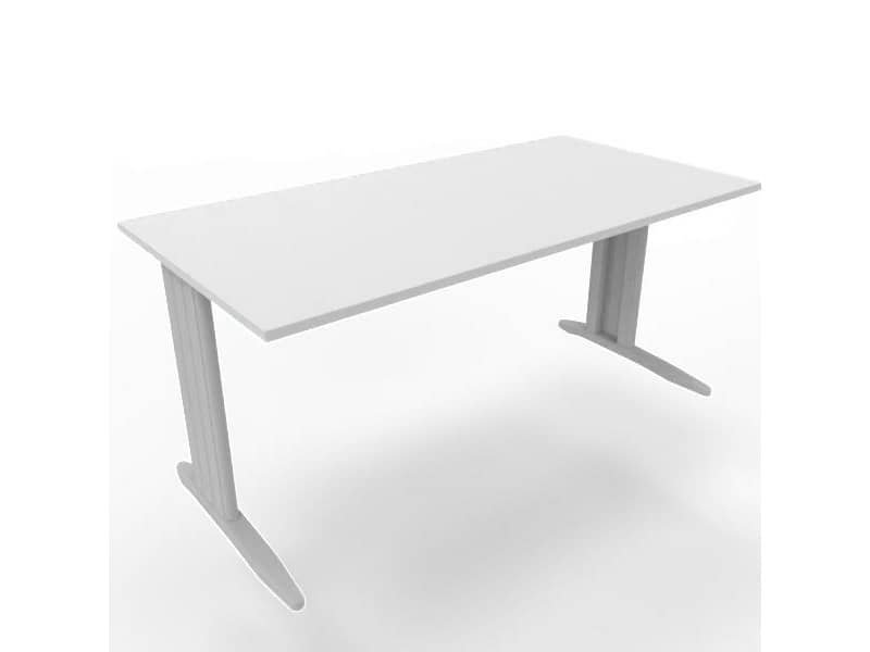 Scrivania piano grigio 160x80xH.75 cm gamba a L in acciaio argento linea Practika P1 Quadrifoglio – ECSMT160-GR-A