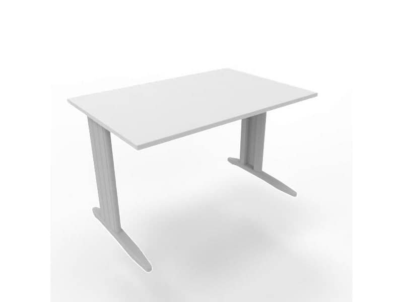 Scrivania piano grigio 120x80xH.75 cm gamba a L in acciaio argento linea Practika P1 Quadrifoglio – ECSMT120-GR-A