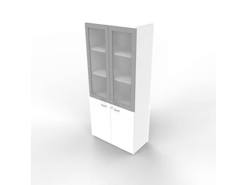 Armadio alto con ante basse bianche e alte in vetro telaio MDF scocca bianca 90x45xH.200 cm – ECE490T-BA-BA-V3