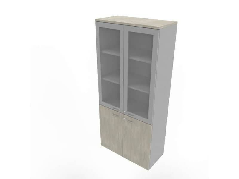 Armadio alto con ante basse cemento e alte in vetro telaio MDF scocca argento 90x45xH.200 cm – ECE490T-CL-AA-V3