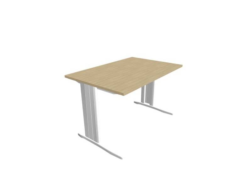 Scrivania piano rovere 120x80xH.75 cm gamba a L in acciaio argento linea Practika P1 Quadrifoglio – ECSMT120-RK-A