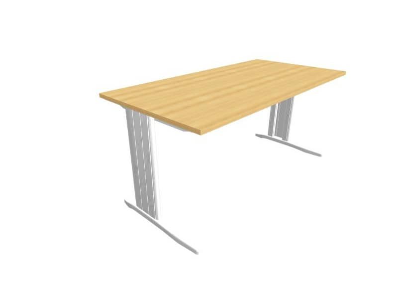 Scrivania piano faggio 160x80xH.75 cm gamba a L in acciaio argento linea Practika P1 Quadrifoglio – ECSMT160-FA-A