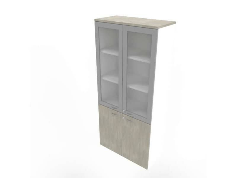 Armadio alto con ante basse cemento e alte in vetro telaio MDF scocca bianca 90x45xH.200 cm – ECE490T-CL-BA-V3