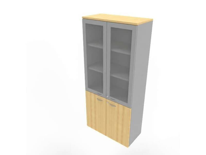 Armadio alto con ante basse faggio e alte in vetro telaio MDF scocca argento 90x45xH.200 cm – ECE490T-FA-AA-V3
