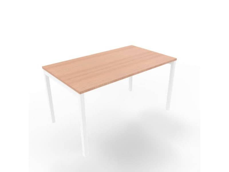 Scrivania piano noce canaletto 140x80xH.75 cm gamba a ponte in acciaio bianco linea Practika P3 ECSPT140-NO-I