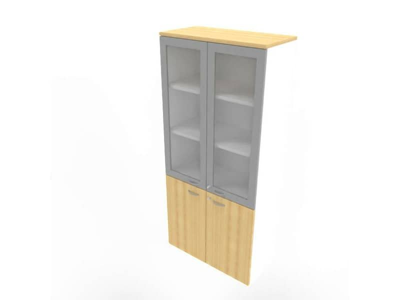 Armadio alto con ante basse faggio e alte in vetro telaio MDF scocca bianca 90x45xH.200 cm – ECE490T-FA-BA-V3