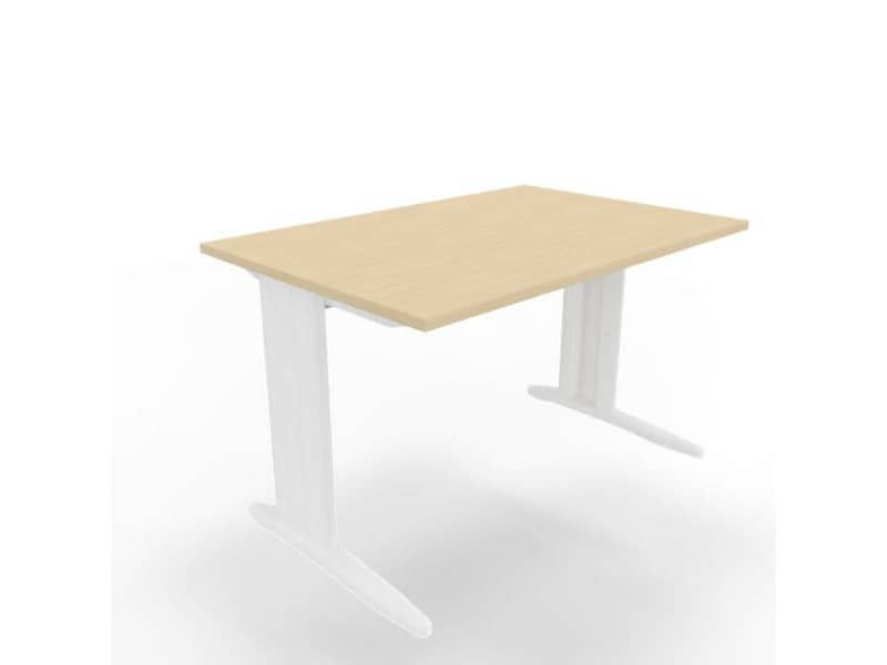 Scrivania piano rovere 120x80xH.75 cm gamba a L in acciaio bianco linea Practika P1 Quadrifoglio – ECSMT120-RK-I