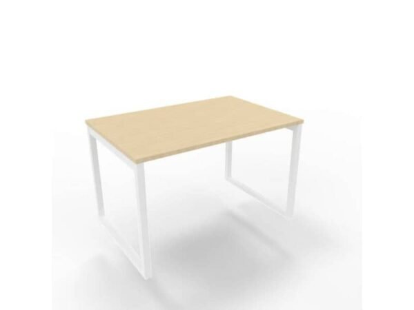 Scrivania piano rovere 120x80xH.75 cm gamba ad anello in acciaio bianco linea Practika P2 Quadrifoglio - ECSAT120-RK-I