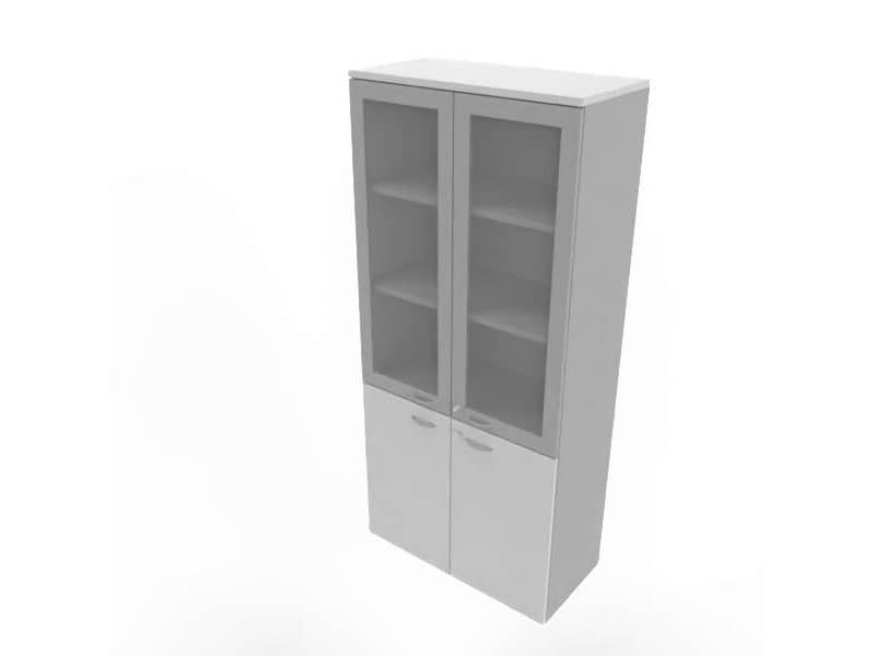 Armadio alto con ante basse grigio e alte in vetro telaio MDF scocca argento 90x45xH.200 cm – ECE490T-GR-AA-V3
