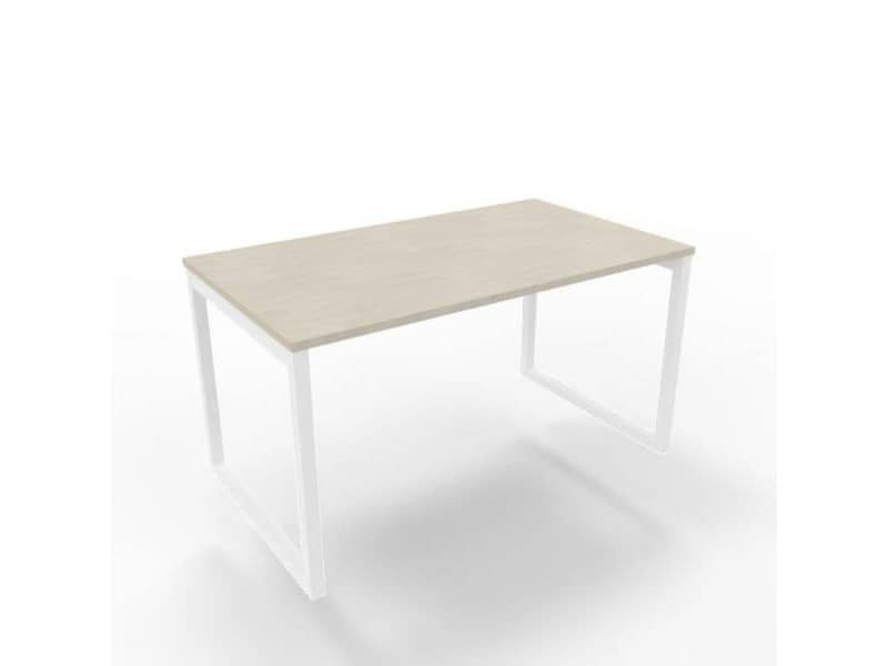 Scrivania piano cemento 140x80xH.75 cm gamba ad anello in acciaio bianco linea Practika P2 Quadrifoglio – ECSAT140-CL-I