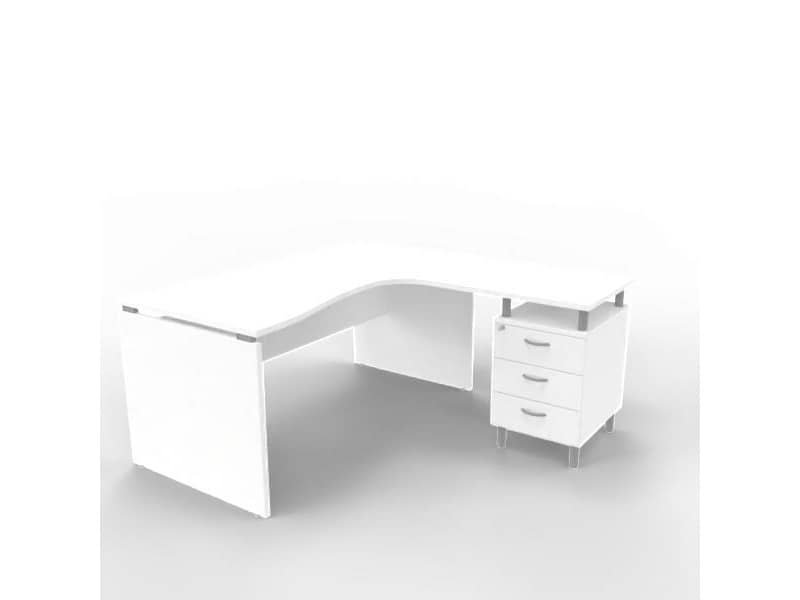 Scrivania con cassettiera destra piano bianco 160x165xH.75 cm fianco a pannello in melaminico Practika P4 ECSLP17D-BA-BA