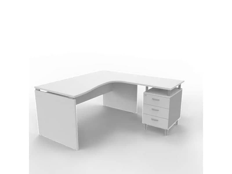 Scrivania con cassettiera destra piano grigio160x165xH.75 cm fianco a pannello in melaminico Practika P4 ECSLP17D-GR-GR