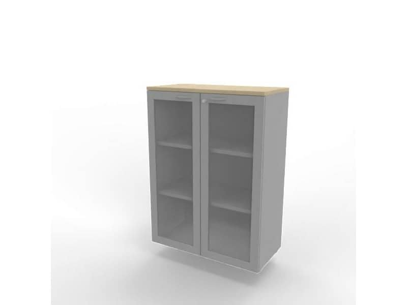Armadio medio ante vetro telaio MDF, top rovere scocca argento 90x45xH.123,2 cm Practika Quadrifoglio – ECEM90T-RK-AA-V3