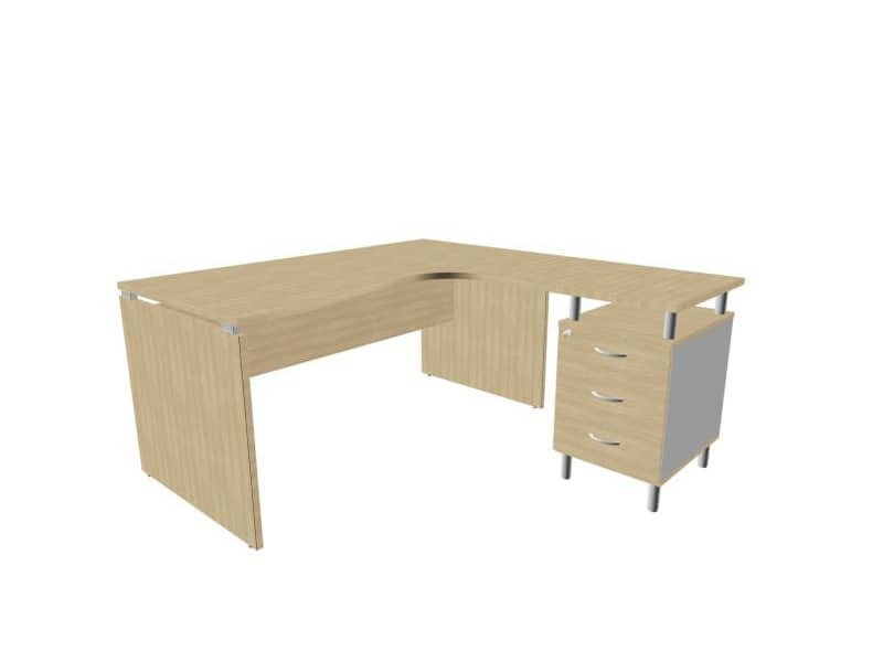 Scrivania con cassettiera destra piano rovere 160x165xH.75 cm fianco a pannello in melaminico Practika P4 ECSLP17D-RK-RK
