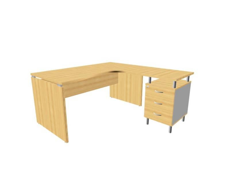 Scrivania con cassettiera destra piano faggio 160x165xH.75 cm fianco a pannello in melaminico Practika P4 ECSLP17D-FA-FA