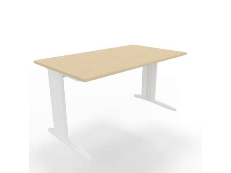 Scrivania piano rovere 140x80xH.75 cm gamba a L in acciaio bianco linea Practika P1 Quadrifoglio – ECSMT140-RK-I