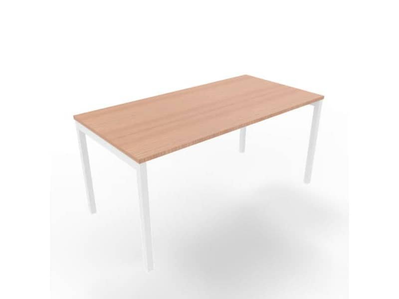 Scrivania piano noce canaletto 160x80xH.75 cm gamba a ponte in acciaio bianco linea Practika P3 ECSPT160-NO-I