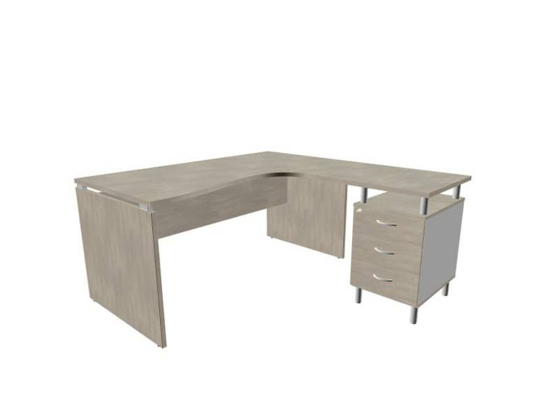 Scrivania con cassettiera destra piano cemento 160x165xH.75cm fianco a pannello in melaminico Practika P4 ECSLP17D-CL-CL