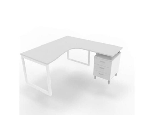 Scrivania con cassettiera a destra piano grigio 160x165xH.75 cm gamba ad anello acciaio bianco Practika P2 ECSAT17D-GR-I