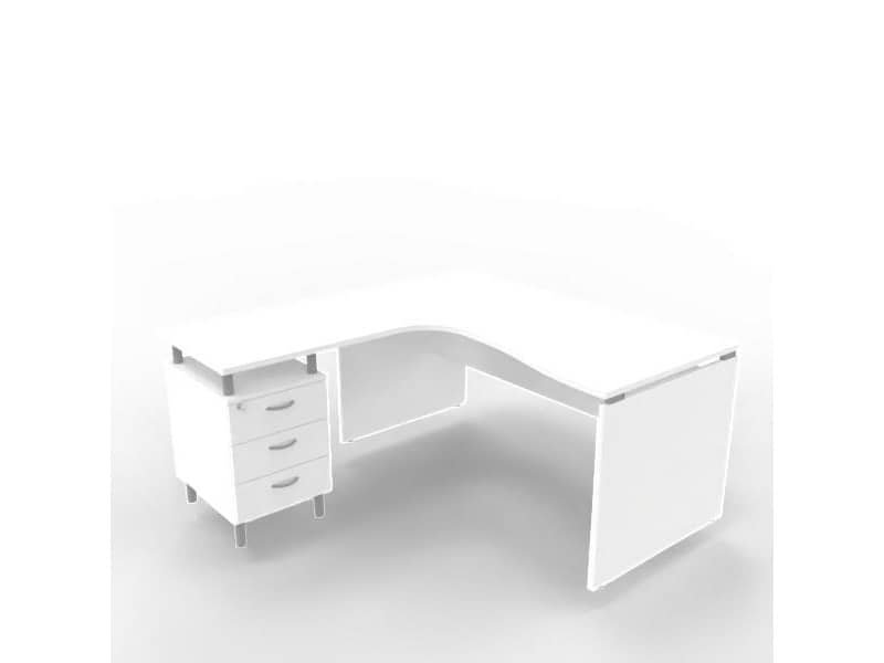 Scrivania con cassettiera sinistra piano bianco 160x165xH.75 cm fianco a pannello in melaminico Practika P4 ECSLP17S-BA-BA