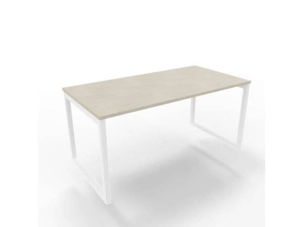 Scrivania piano cemento 160x80xH.75 cm gamba ad anello in acciaio bianco linea Practika P2 Quadrifoglio - ECSAT160-CL-I