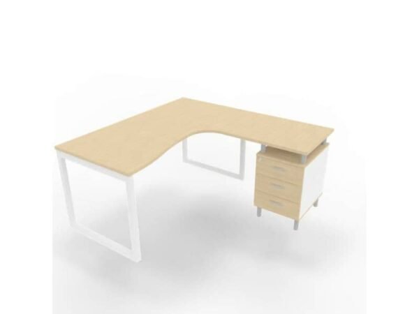 Scrivania con cassettiera a destra piano rovere 160x165xH.75 cm gamba ad anello acciaio bianco Practika P2 ECSAT17D-RK-I