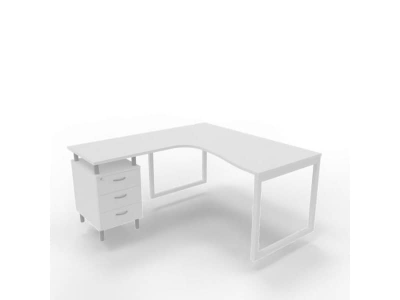 Scrivania con cassettiera sinistra piano bianco 160x165xH.75 cm gamba ad anello acciaio bianco Practika P2 ECSAT17S-BA-I
