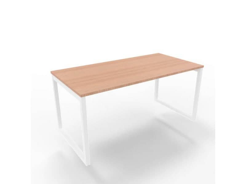 Scrivania piano noce canaletto 160x80xH.75 cm gamba ad anello acciaio bianco linea Practika P2 – ECSAT160-NO-I