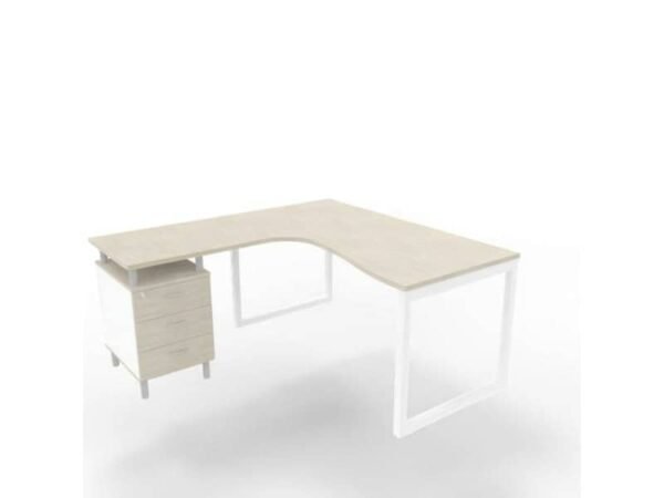 Scrivania con cassettiera sinistra piano cemento 160x165xH.75 cm gamba ad anello acciaio bianco Practika P2 ECSAT17S-CL-