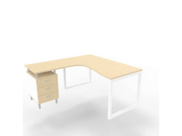 Scrivania con cassettiera sinistra piano faggio 160x165xH.75 cm gamba ad anello acciaio bianco Practika P2 ECSAT17S-FA-I
