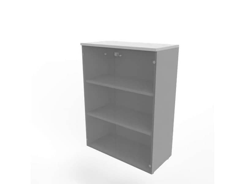 Armadio medio con ante vetro fumŠ, top grigio scocca argento 90x45xH.123,2 cm Practika Quadrifoglio – ECEM90V-GR-AA-GE