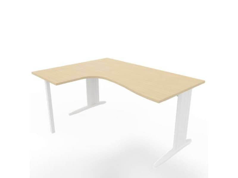 Scrivania penisola sinistra piano rovere 160x120xH.75 cm gamba a L in acciaio bianco linea Practika P1 ECSMT16S-RK-I