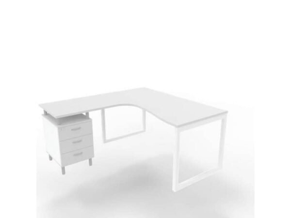 Scrivania con cassettiera sinistra piano grigio 160x165xH.75 cm gamba ad anello acciaio bianco Practika P2ECSAT17S-GR-I