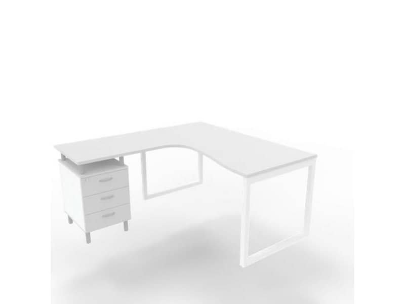 Scrivania con cassettiera sinistra piano grigio 160x165xH.75 cm gamba ad anello acciaio bianco Practika P2ECSAT17S-GR-I