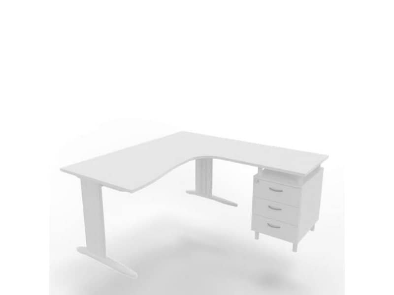 Scrivania con cassettiera a destra piano bianco 160x165xH.75 cm gamba a L acciaio bianco linea Practika P1 ECSMT17D-BA-I