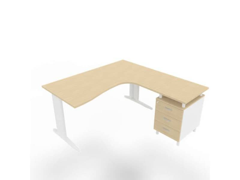 Scrivania con cassettiera a destra piano rovere 160x165xH.75 cm gamba a L acciaio bianco linea Practika P1 ECSMT17D-RK-I