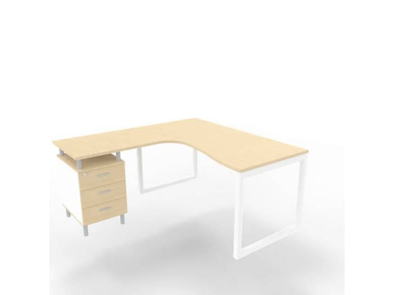Scrivania con cassettiera sinistra piano rovere 160x165xH.75 cm gamba ad anello acciaio bianco Practika P2 ECSAT17S-RK-I