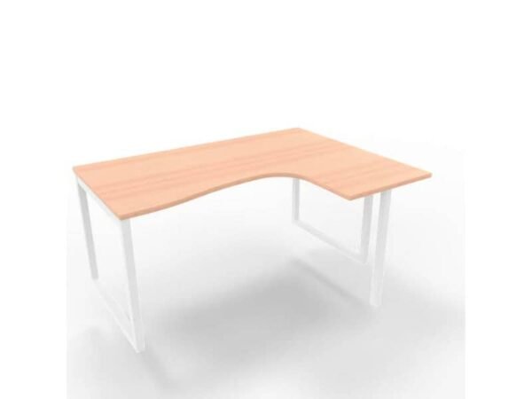 Scrivania penisola destra piano noce canaletto 160x120xH.75 cm gamba ad anello acciaio bianco Practika P2