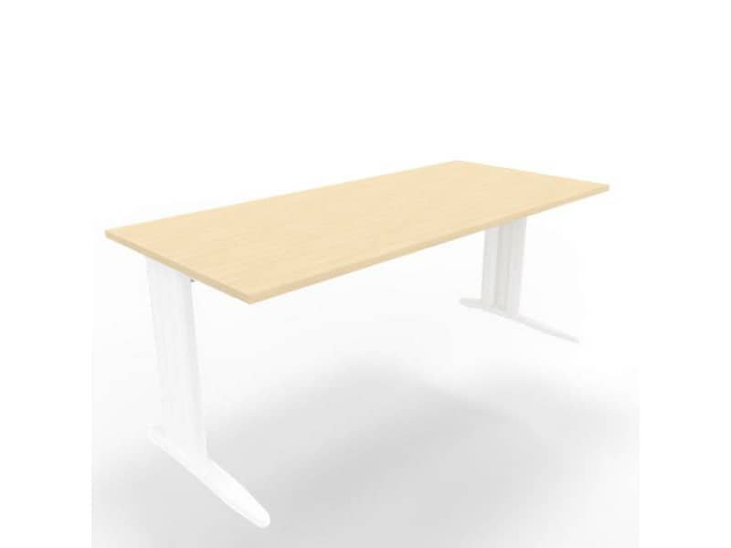 Scrivania piano rovere 180x80xH.75 cm gamba a L in acciaio bianco linea Practika P1 Quadrifoglio – ECSMT180-RK-I