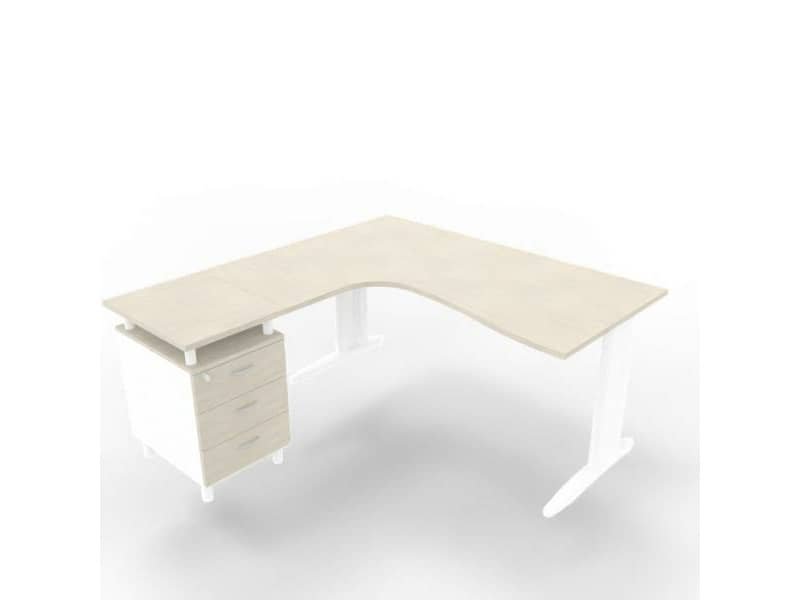 Scrivania con cassettiera sinistra piano cemento 160x165xH.75cm gamba a L acciaio bianco linea Practika P1 ECSMT17S-CL-I
