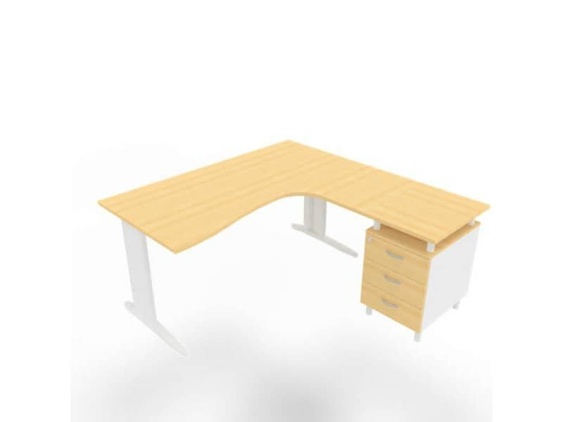 Scrivania con cassettiera a destra piano faggio 160x165xH.75 cm gamba a L acciaio bianco linea Practika P1 ECSMT17D-FA-I