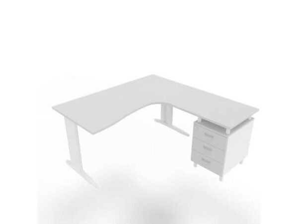 Scrivania con cassettiera a destra piano grigio 160x165xH.75 cm gamba a L acciaio bianco linea Practika P1 ECSMT17D-GR-I