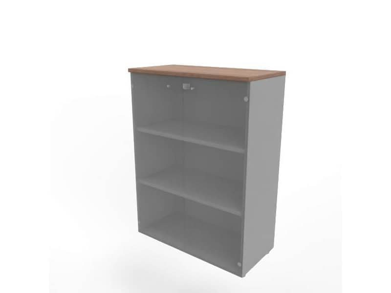 Armadio medio con ante vetro fumŠ, top noce canaletto scocca argento 90x45xH.123,2 cm – ECEM90V-NO-AA-GE