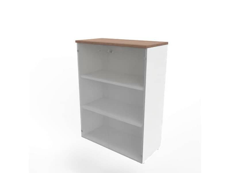 Armadio medio con ante vetro fumŠ, top noce canaletto scocca bianca 90x45xH.123,2 cm- ECEM90V-NO-BA-GE