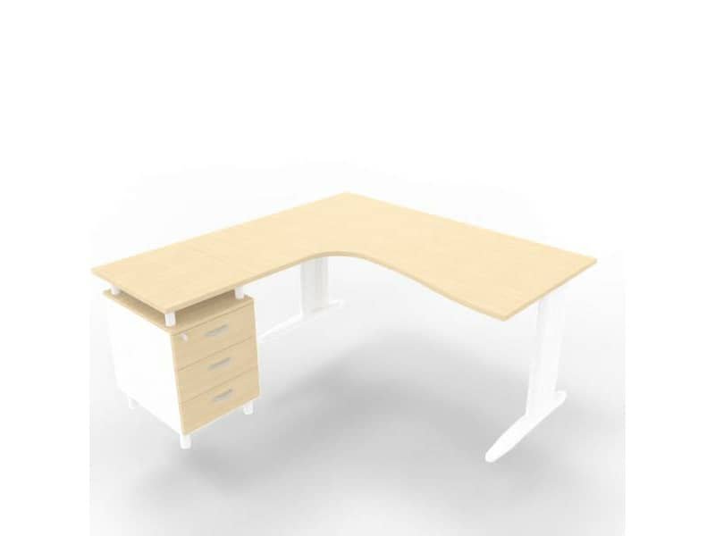Scrivania con cassettiera sinistra piano rovere 160x165xH.75 cm gamba a L acciaio bianco linea Practika P1 ECSMT17S-RK-I