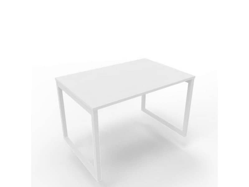 Scrivania piano bianco 120x80xH.75 cm gamba ad anello in acciaio bianco linea Practika P2 Quadrifoglio – ECSAT120-BA-I
